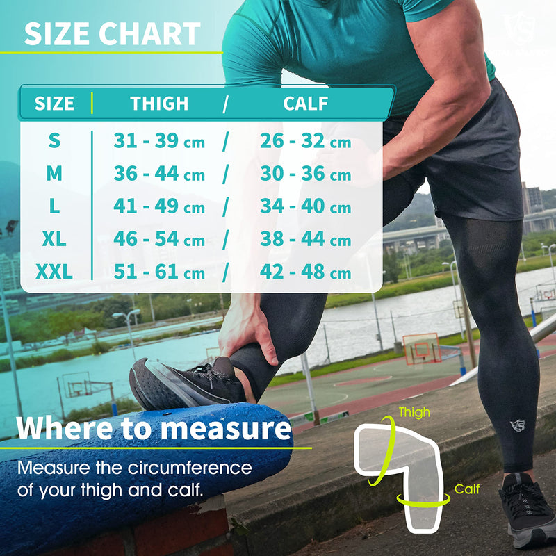 [Australia] - Vital Salveo Recovery Compression Sports Full Leg Sleeve Thigh Calf Long Knee Support Basketball(1 Pair) Grey Small (Pack of 2) 