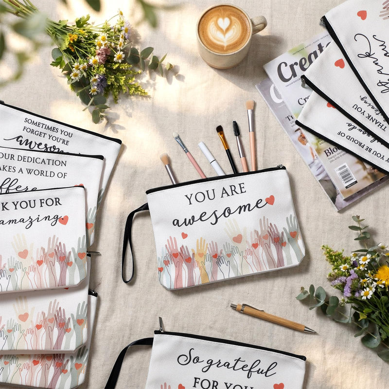 30 Pcs Appreciation Gifts Bulk for Women Teacher 10 Styles Inspirational Canvas Makeup Bags Thank You Cosmetic Bags for Women Coworker Employee Staff 30