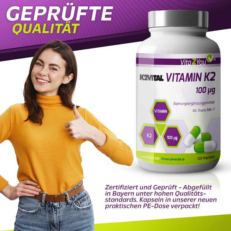 [Australia] - Vita2You Vitamin K2-100µg - 120 capsules - K2VITAL® - MK-7-99.7% All Trans - Premium quality from Kappa - Made in Germany 