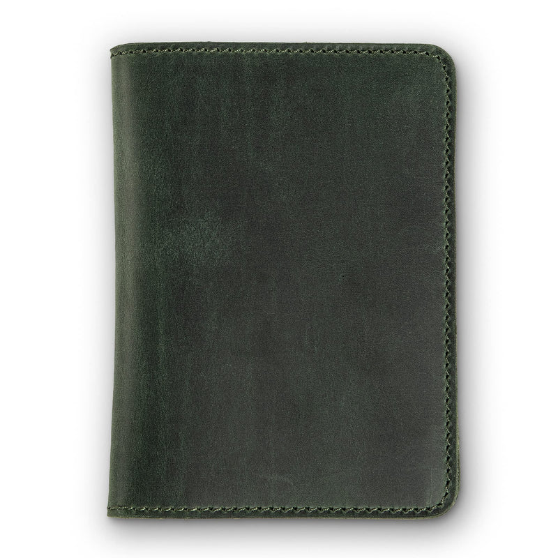 Standard Full Grain Crazy Horse Leather Passport Holder | Custom Travel Passport Cover & Organizer | Handcrafted Leather Passport Wallet for Men and Women | Pike (Green) Green