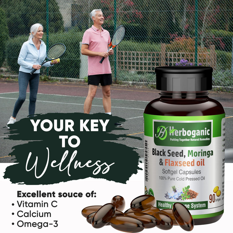 [Australia] - Black Seed, Moringa and Flaxseed Oil Softgels Capsules - 90 Count - blended with other herbal products-Supports overall health wellness and immunity. Black-Seed-Moringa-Flaxseed 