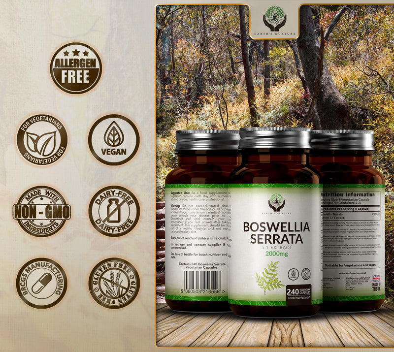 EN Boswellia Serrata Capsules | 240 Capsules - High Strength Boswellia Serrata | 2000mg (5:1 Extract) per Serving | Non-GMO, Gluten & Allergen Free | Manufactured in The UK 240 count (Pack of 1)
