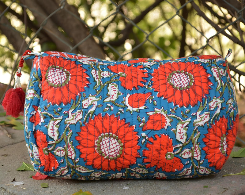 INDACORIFY 100% Cotton Block Print Cosmetic Toiletry Bags Boho Beauty Toiletry Kits Travel Case Pouch for Women's Printed Cotton Tote Bag (Pattern- 3) Pattern- 3