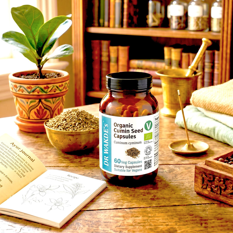 DR WAKDEs Organic Cumin Seed Capsules I 60 Veg Capsules I Herbal Supplement I Vegan Friendly I Ayurveda