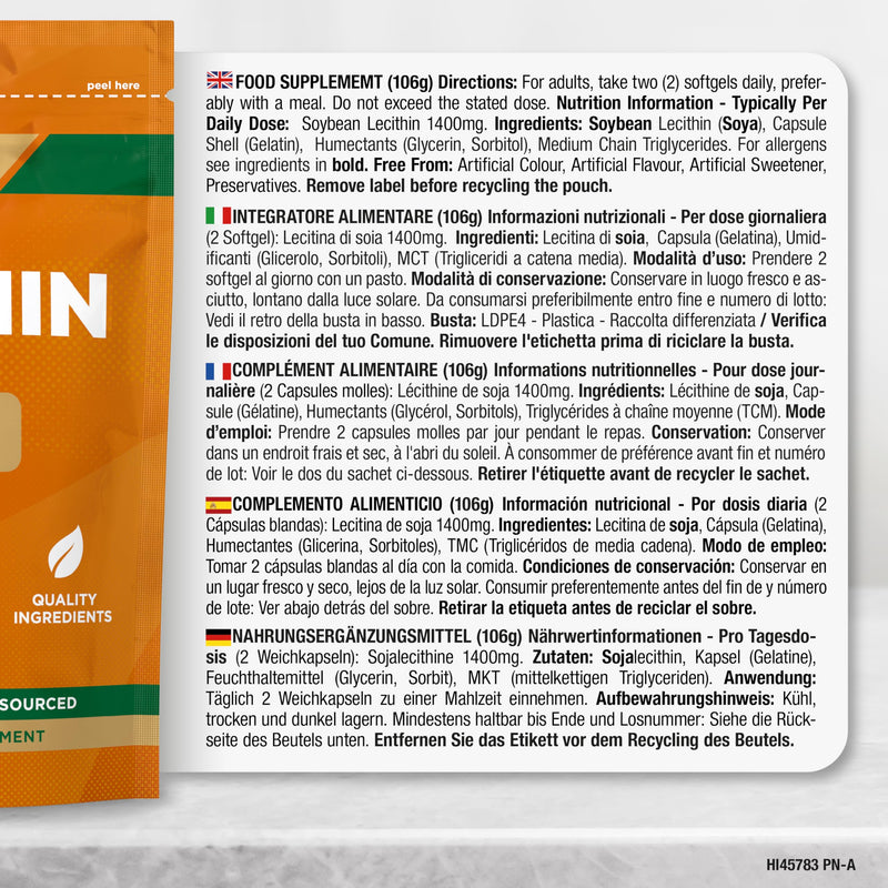 [Australia] - Lecithin capsules 1400mg | High dosage | 90 soy lecithin softgels | Breastfeeding vitamins with vitamin E | Soy lecithin | Horbaach 