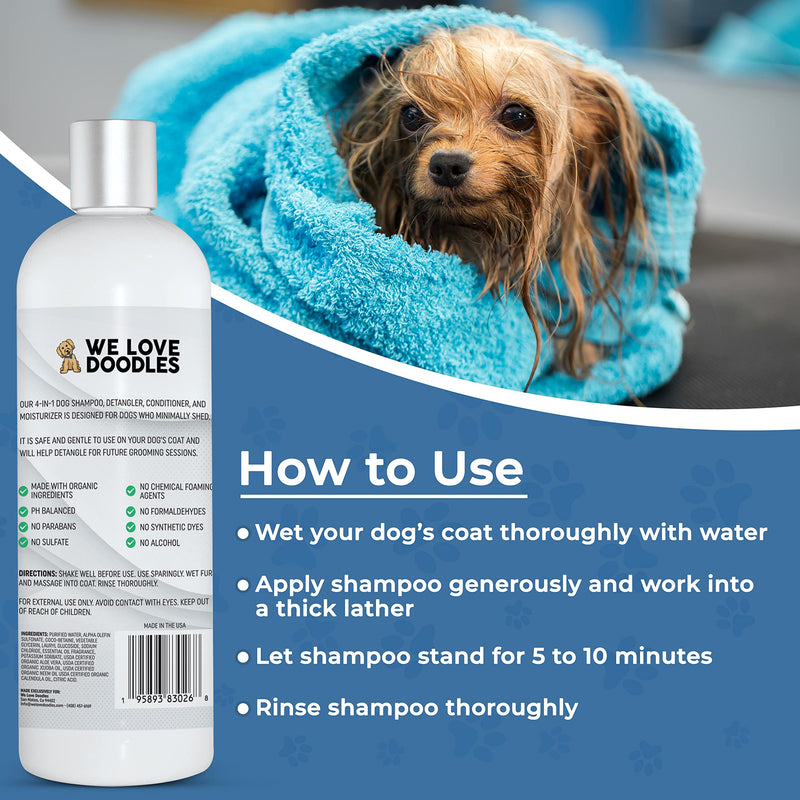 We Love Doodles 4-in-1 Lavender Shampoo, Conditioner & Detangler Bundle - Grooming & Tangle Remover Spray (Mango) - Made in USA - PawsPlanet Australia