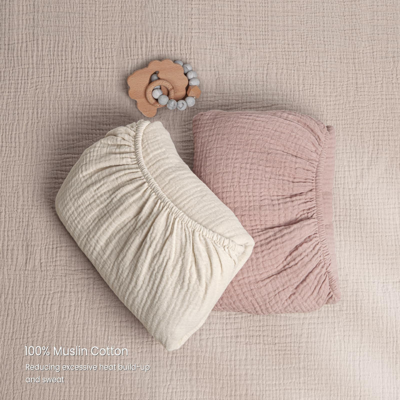 [Australia] - Lulu moon Muslin Crib Sheets - Fitted Crib Mattress Sheets for Boys and Girl - 28"x 52", 2 Pack (Cream & Sand) Cream & Sand 