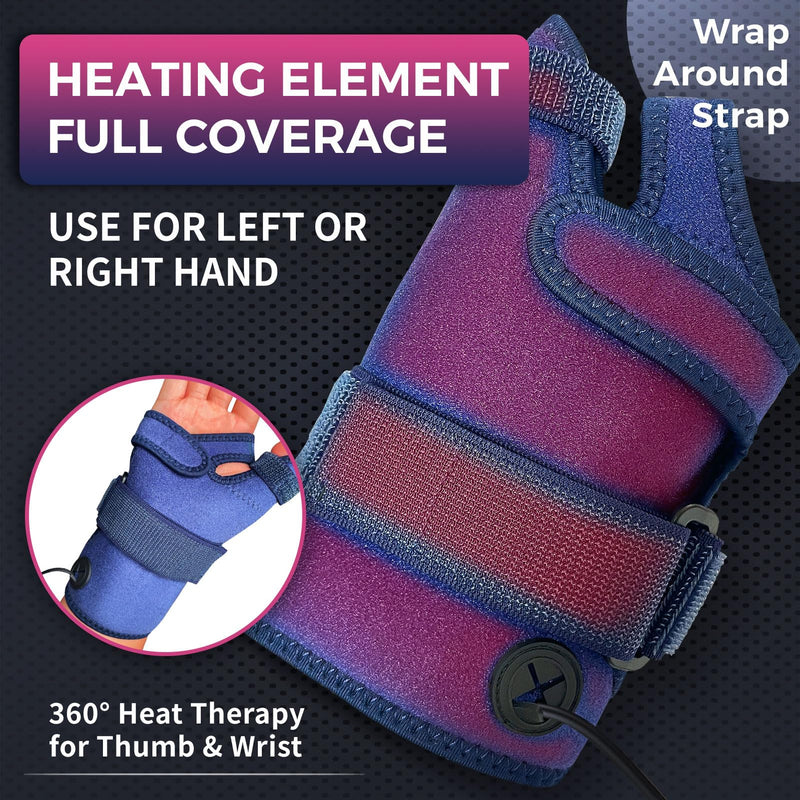 Thumb & Wrist Brace for Carpal Tunnel Relief, Electric Hand Heating Pad for CMC Joint Thumb Arthritis, Tendonitis, Wrist Support L/XL Blue