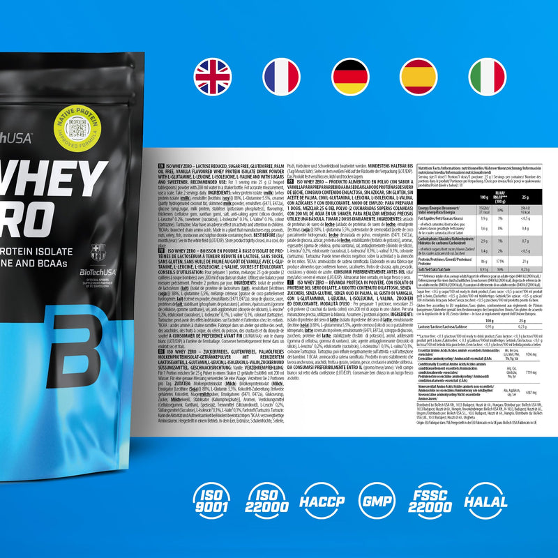 BioTechUSA Iso Whey Zero | Premium Whey Protein Isolate | Grass-Fed | Enzyme-Free | Sugar- and Gluten-Free, 454 g, Vanilla 454g