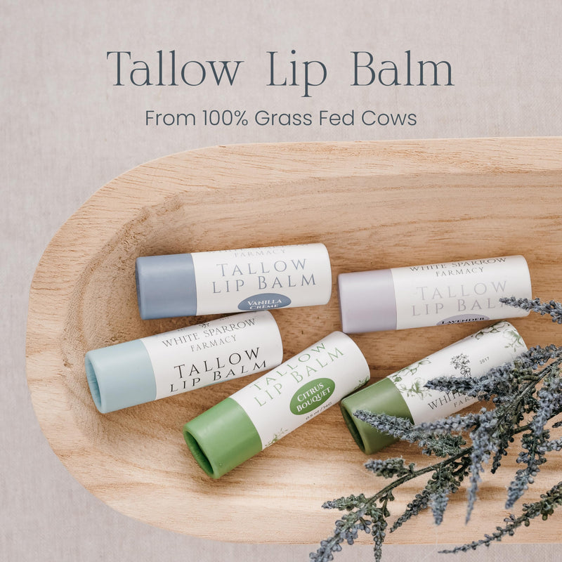Organic Tallow Lip Balm (Peppermint) from Grass Fed Cows. Super hydrating with Tallow, Olive Oil, Honey, and Beeswax. Sustainable Cardboard Tubes & Hand Filled. Jumbo Size 0.5 oz. Peppermint