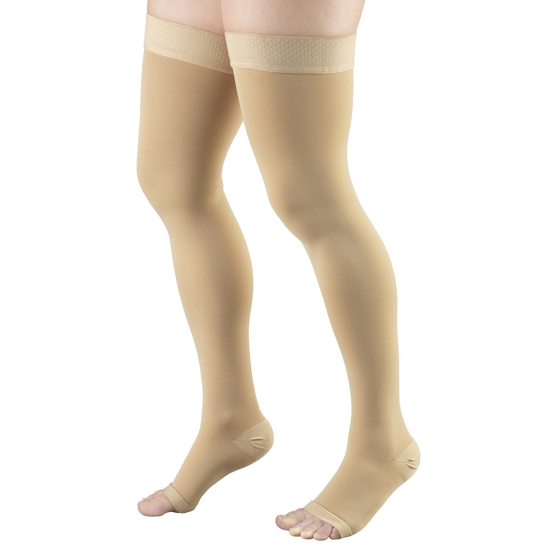 [Australia] - Truform 20-30 mmHg Compression Stockings for Men and Women, Thigh High Length, Dot-Top, Open Toe, Beige, Medium Medium (1 Pair) 