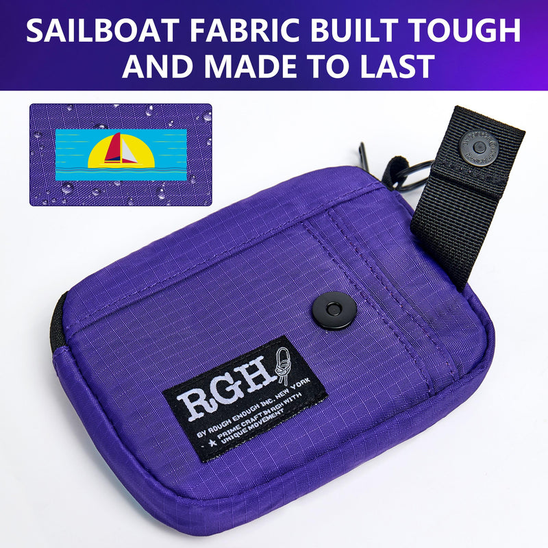 Rough Enough Travel Neck Wallet Pouch, RFID, Water-Resistant, Purple | Lightweight, YKK zipper, Bright Nylon Interior, 5 x 4 x 0.7 in, Multiple Card & Coin Pocket, Lanyard & Carabiner & Keychain