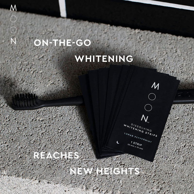 MOON Dissolving Teeth Whitening Strips, 56 No Rinse White Strips, Peppermint, Hydrogen Peroxide & Essential Oils, Whiten Sensitive Teeth up to 7 Shades in 2 Weeks, Travel Essentials, Vegan Oral Care Lunar Peppermint (28 Treatments)