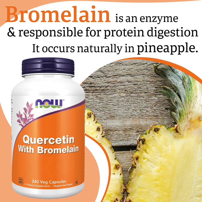Now Foods, Quercetin with Bromelain, High Dose, 240 Vegan Capsules, Lab-Tested, Soy Free, Gluten Free, Vegetarian, Non-GMO 240 Capsules