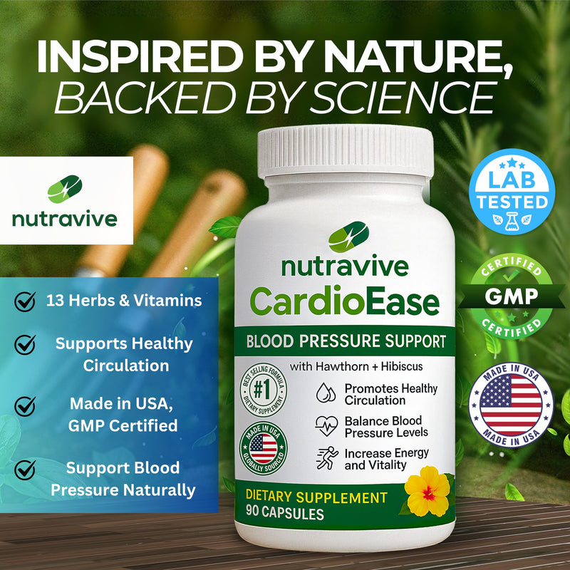 [Australia] - Nutravive Blood Pressure Support Supplement ‚Äì Natural Heart & Circulation Support with Hawthorn, Garlic, Olive Leaf, Hibiscus & B12 ‚Äì USA Made, GMP Facility - 90 Capsules 