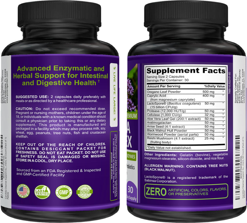 [Australia] - Candida Complex - Oregano and Caprylic Acid Blend, Gut Flora Balance Complex, Intestinal Health & Immune Support with Herbs & Probiotics, Gut Health Supplements for Women & Men 60 Count 