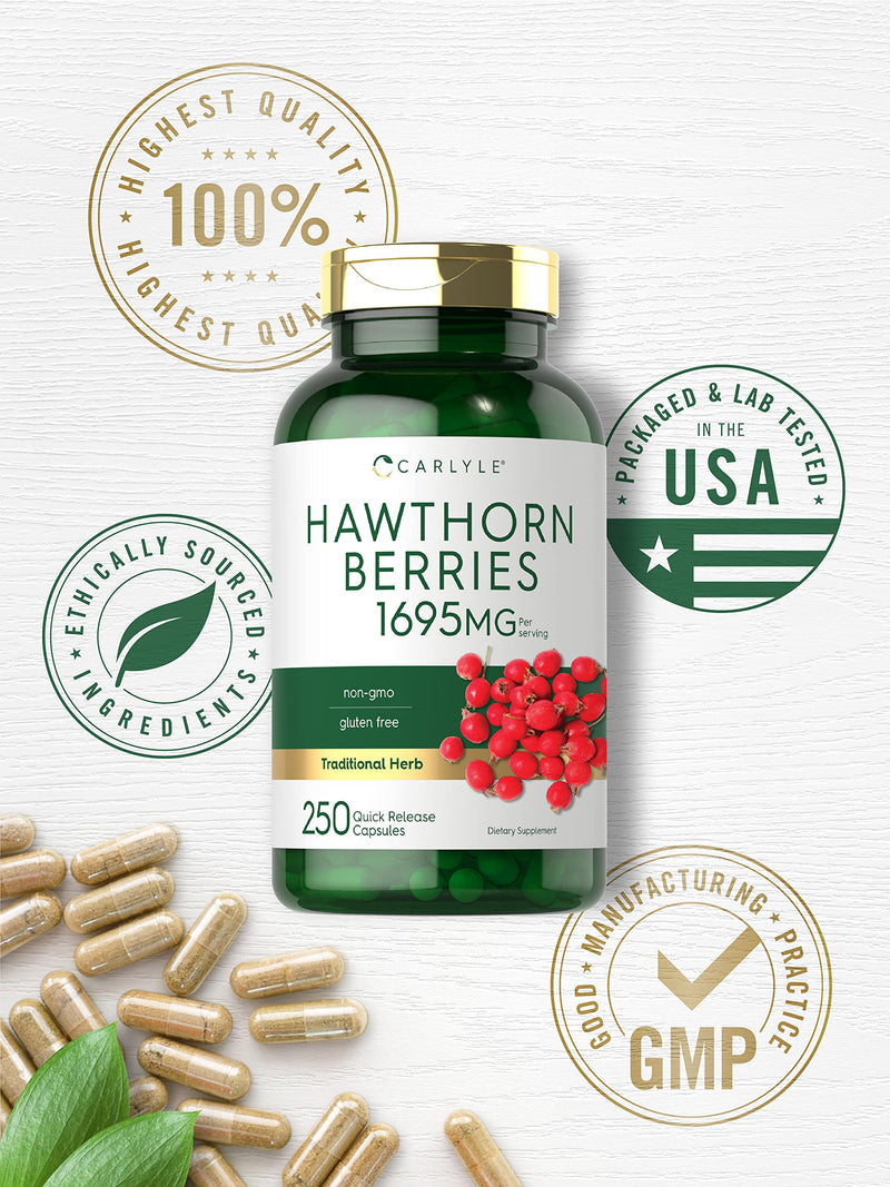 Carlyle Hawthorn Berry Capsules | 1695mg | 250 Capsules | Vegetarian, Non-GMO, Gluten Free Extract