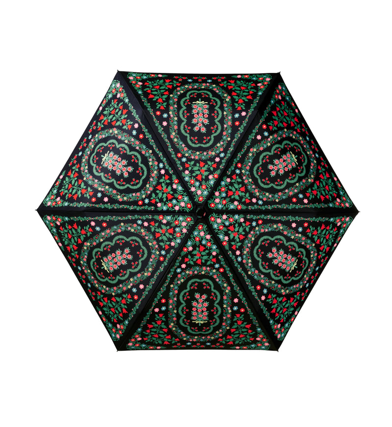 RIFLE PAPER CO. Rosette Umbrella with Matching Patterned Storage Sleeve | Automatic Open & Close Function, 43" Open Diameter, 11" Closed Length, Wooden Handle, Wrist Strap, Folds to Portable Size