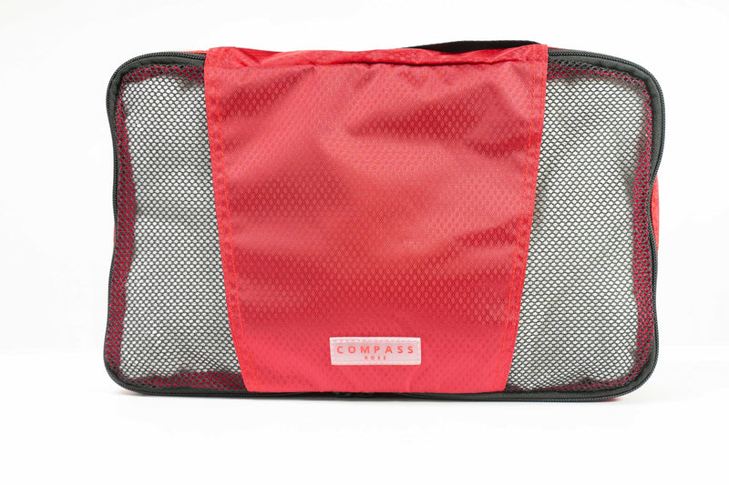 Medium Packing Cubes for Travel - 4 Piece Luggage Organizer Cubes for Carry On Luggage Backpack and Carry On Suitcase with Unique Number and Color Coded System - Dual Zippers, Top Handle, Red and Grey Medium