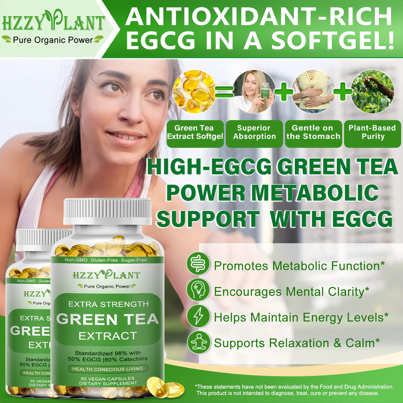 [Australia] - Green Tea Extract Softgels, High Absorption Green Tea Softgel Capsules for Energy Metabolism Antioxidant Immune Skin Heart Support, Herbal Supplement 50% EGCG for Men & Women,Non-GMO,2 Month Supply 