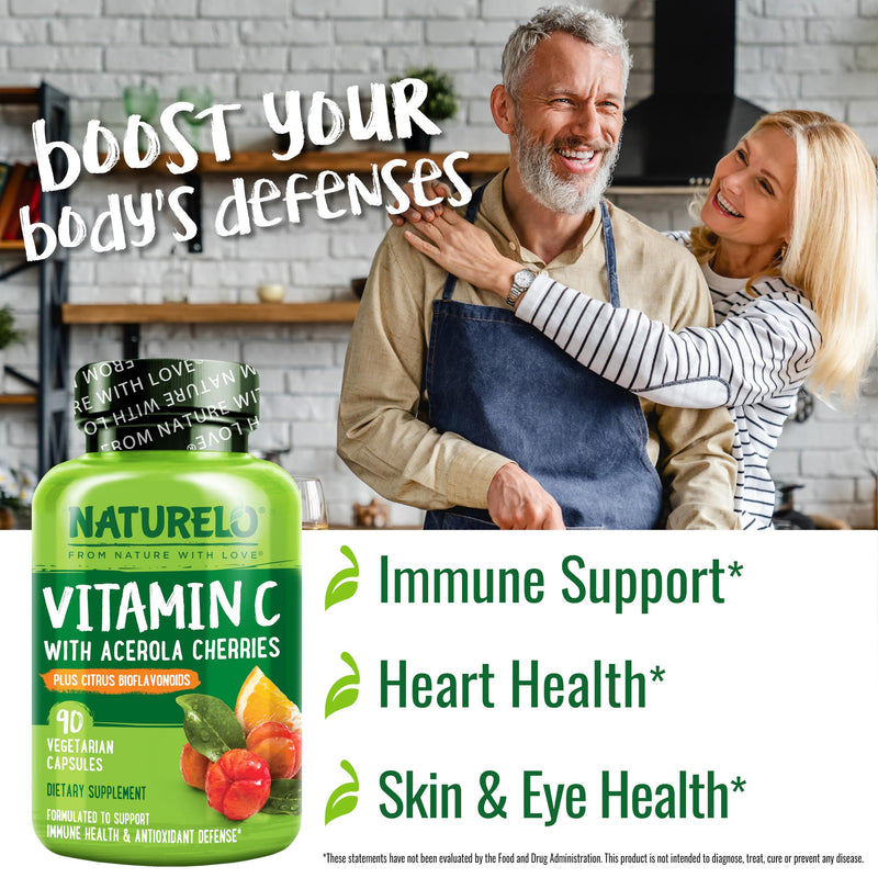 NATURELO Vitamin C Capsules, 90 Count Vitamin B Complex 120 Count Bundle