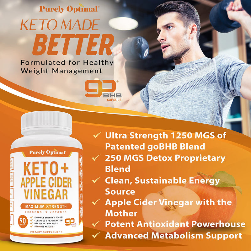 [Australia] - Purely Optimal Keto BHB + Apple Cider Vinegar Capsules with The Mother - Keto Diet Support, BHB Exogenous Ketones for Ketosis, Energy & Focus - Keto ACV Supplement for Women & Men - 90 capsules 