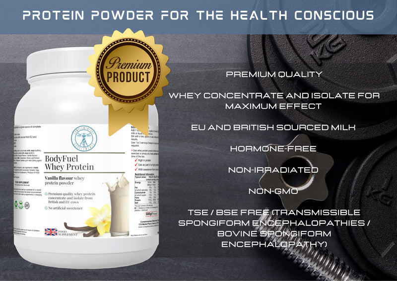 BodyFuel Whey Protein Isolate & Concentrate Vanilla Flavour – NO Artificial Sweeteners - NO GMOs - Vegetarian, 600g powder