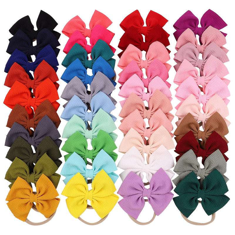 40pcs Baby Girls Hair Bows Headband Nylon Hair Band Elastic Hair Accessories for Kids Infants Toddlers 1- 40PCS Waffle headband