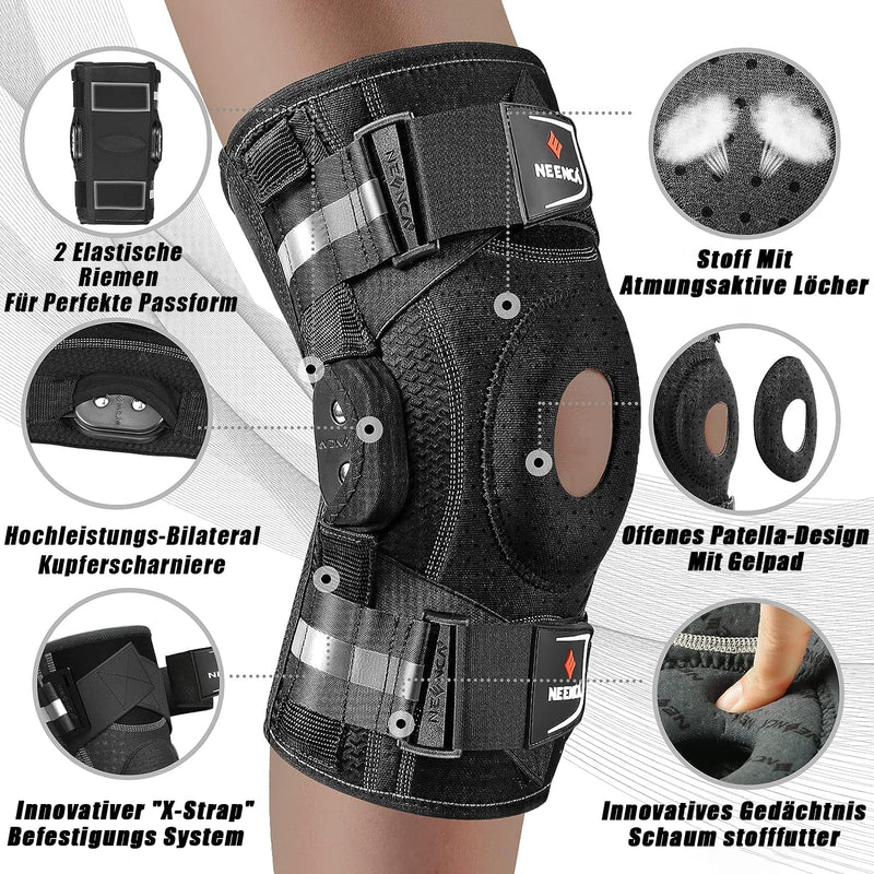 [Australia] - NEENCA knee support for knee pain, knee support with hinge and patented X-Strap fastening system, strong stability for pain relief, arthritis, meniscus tear, ACL, PCL, MCL L 