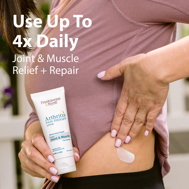 Frankincense & Myrrh Arthritis Pain Therapy Lotion, Joint & Back Relief 3oz | Deep penetrating relief. Menthol + 9 essential oils soothe sore joints, muscles, tendons & back pain. Fast Acting. Try today. 1 pack