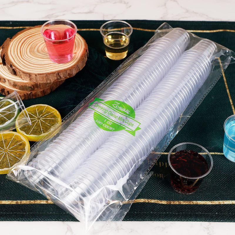 [Australia] - Zcaukya 100 Shot Glasses, 1oz Clear Plastic Disposable Hard Cups, Mini Cups Great Container for Sauce, Sample Tasting, Jello Shots, Pudding 