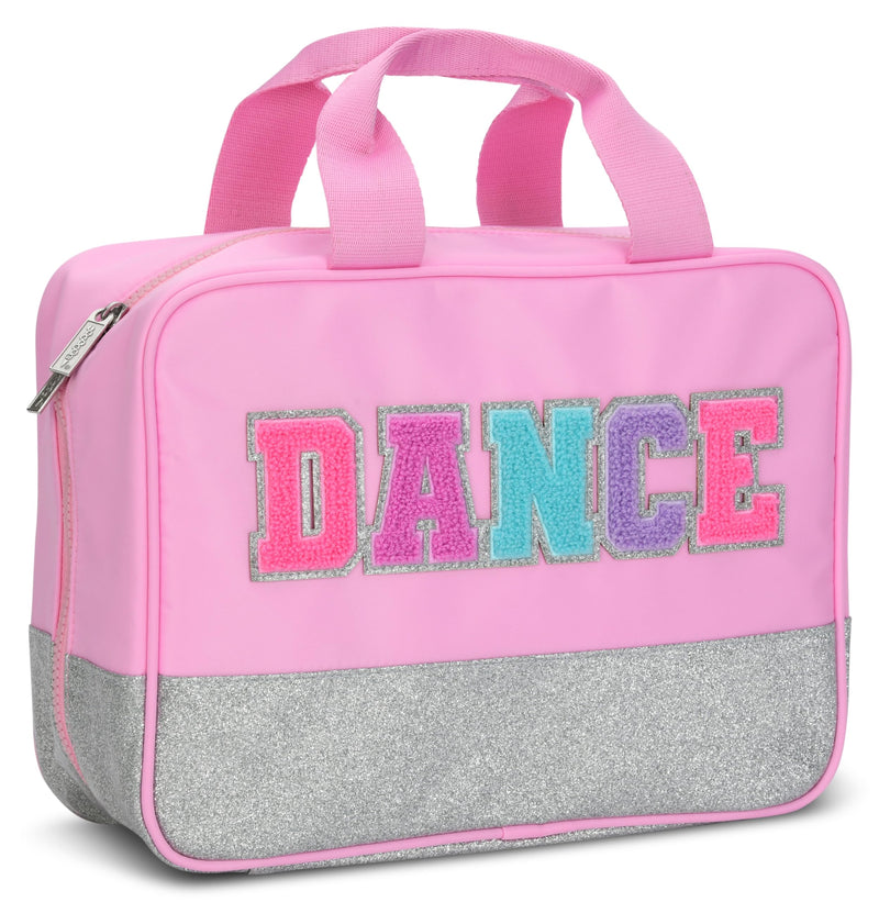 iscream 12.25" x 8.25" Nylon and Glittery Finish Double Handle Zippered Cosmetic Bag - Dance Chenille Dance Applique