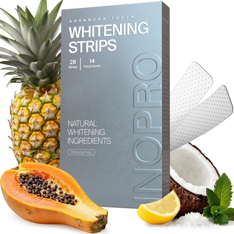 [Australia] - Natural Teeth Whitening Strips Kit 14 Treatments - Sensitive Teeth Whitener, Peroxide Free with Papain, Bromelain, Coconut Oil, White Strips for Teeth Whitening (28 Strips) 28 Count (Pack of 1) 