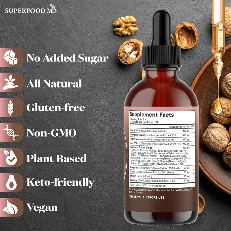 [Australia] - Wormwood Black Walnut Cleanse for Humans Drops Liquid Soursop Garlic Pumpkin Seed PAU D'Arco Oil of Oregano Turmeric Berberine Neem Extract Hull Bark Tincture - 4 oz 4 Fl. Oz (Pack of 2) 