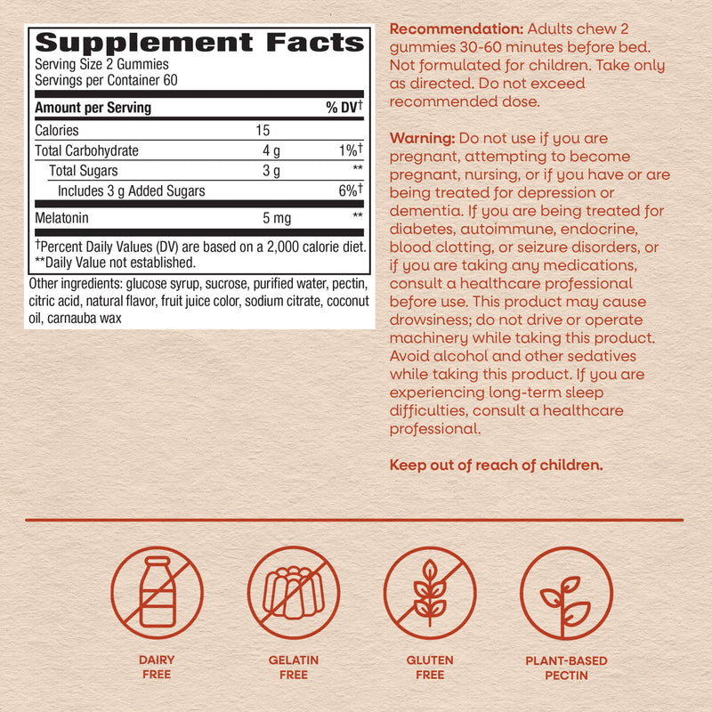 Nature's Way Adult Melatonin Gummies, Sleep Support*, Strawberry, 120 ct | 5 mg Melatonin per 2-Gummy Serving, Helps Support Restful Sleep*, Fall Asleep Faster*, Strawberry Flavored 120 Count (Pack of 1)