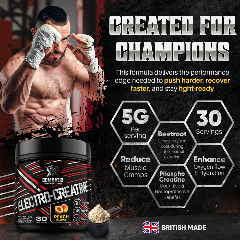 Premium Creatine Monohydrate + Electrolytes Powder 324g – Supplement for Performance Athletes – Hydration, Recovery & Endurance Support - Pre & Intra Workout (30 Servings, Peach) Fresh Peach 30 Servings