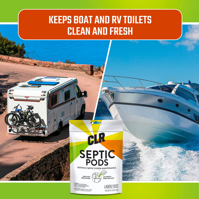 [Australia] - CLR Septic System Treatment Pods, Hassle-Free, Dissolvable and Easy to Flush, Formulated with Biobased Ingredients, Helps prevent Clogs and Build-up, 6 Month Supply 6 Count (Pack of 1) 