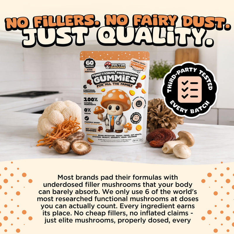Mushroom Gummies for Kids | Multi Functional Blend with Lion’s Mane & Cordyceps | Focus, Calm & Immune Balance Support | Vegan & Sugar Free | 60 Pack (Mango and Orange) Mango and Orange