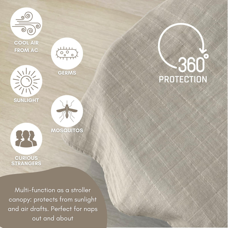 [Australia] - 100% Organic Cotton Muslin Nursing Cover for Baby Breastfeeding, Breathable 100% Cotton Breastfeeding Cover with Rigid Hoop for Mother Nursing Apron, Multi-use Carseat Canopy (Oatmeal Beige) Oatmeal Beige 