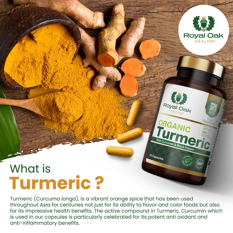 Organic Turmeric and Black Pepper Capsules with 95% Curcumin, tumeric Supplements high Strength, Certified Organic by Soil Association, 60 Vegan Capsules 60 Count (Pack of 1)
