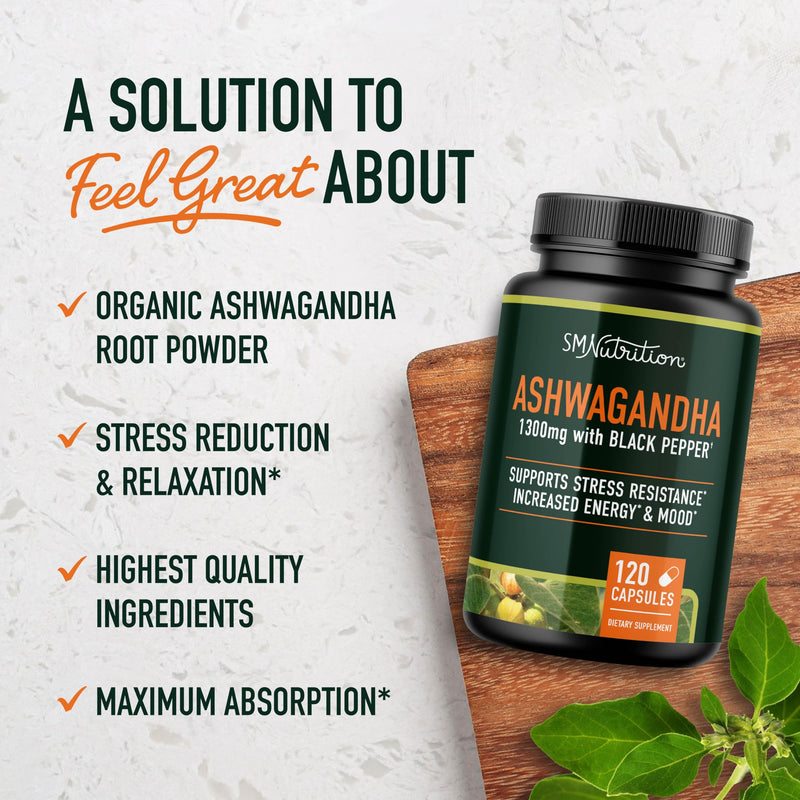 [Australia] - Smoky Mountain Naturals, LLC Ashwagandha Supplement 1300mg | High Absorption Adaptogen from Root Powder with Black Pepper | Non-GMO | 120ct, 2-Month Supply 