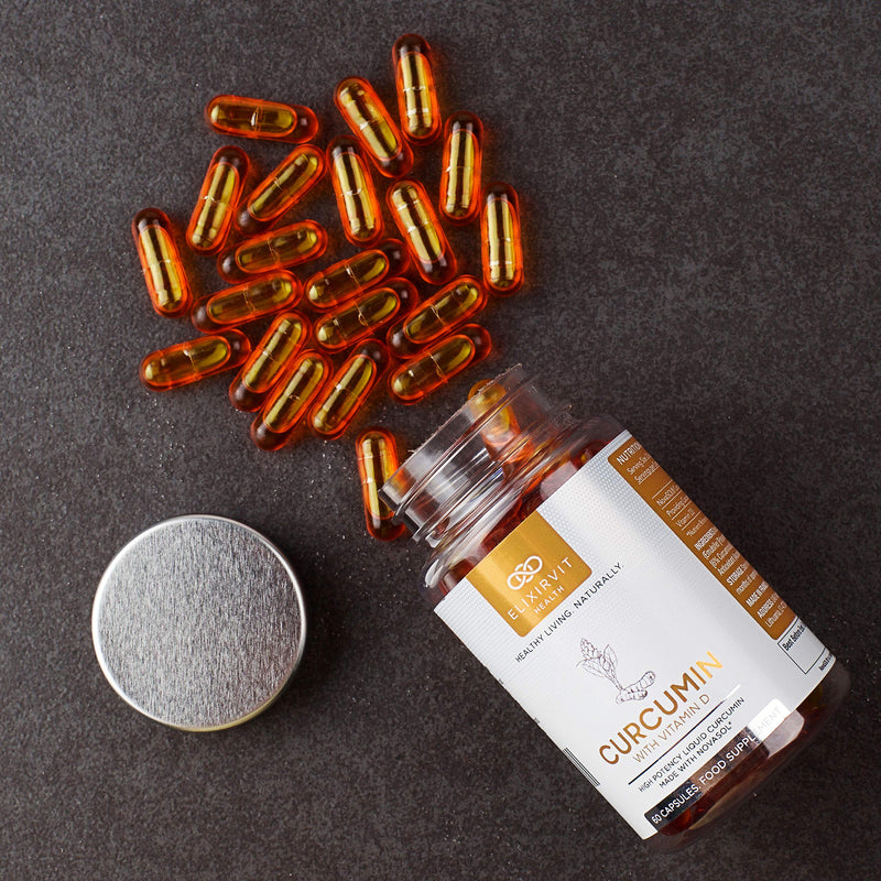 Liquid Curcumin with Vitamin D – 185x More Bioavailable Than Typical Turmeric/Curcumin Supplements – Advanced Turmeric Extract with NovaSOL – 60 High Strength Capsules