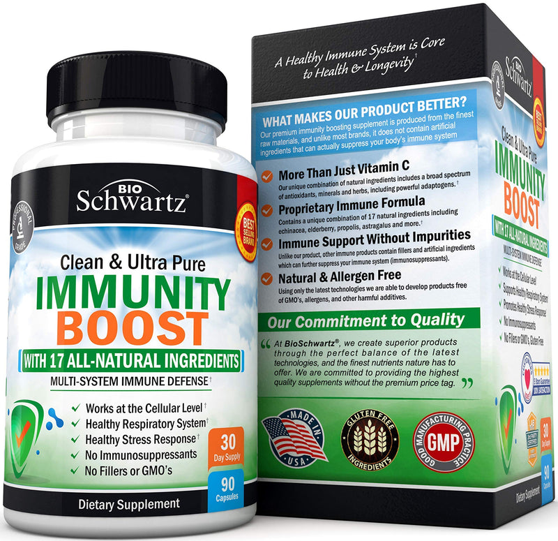 [Australia] - BioSchwartz Immune Support Supplement with Vitamin C 1000mg Zinc Elderberry Extract Ginger Root Beta Carotenes, Immunity Boost for Adults, Natural Immune Defense Antioxidant Vitamins, 90 Capsules 90 Count (Pack of 1) 
