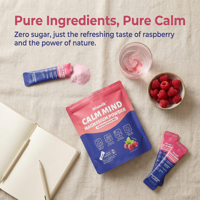Bedtime Magnesium Drink Mix for Relaxation & Sleep Support – Raspberry Flavor with Ashwagandha, L-Theanine & Vitamin D3 – Calm Powder for Nighttime Wellness – 20 Packets