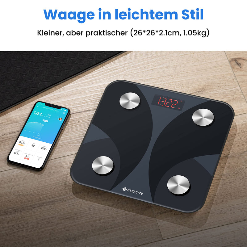 [Australia] - ETEKCITY body fat scales, digital personal scales with APP, personal smart scales with body fat and muscle mass, Bluetooth body analysis scales for BMI, protein, 180 kg/400 lb, black 