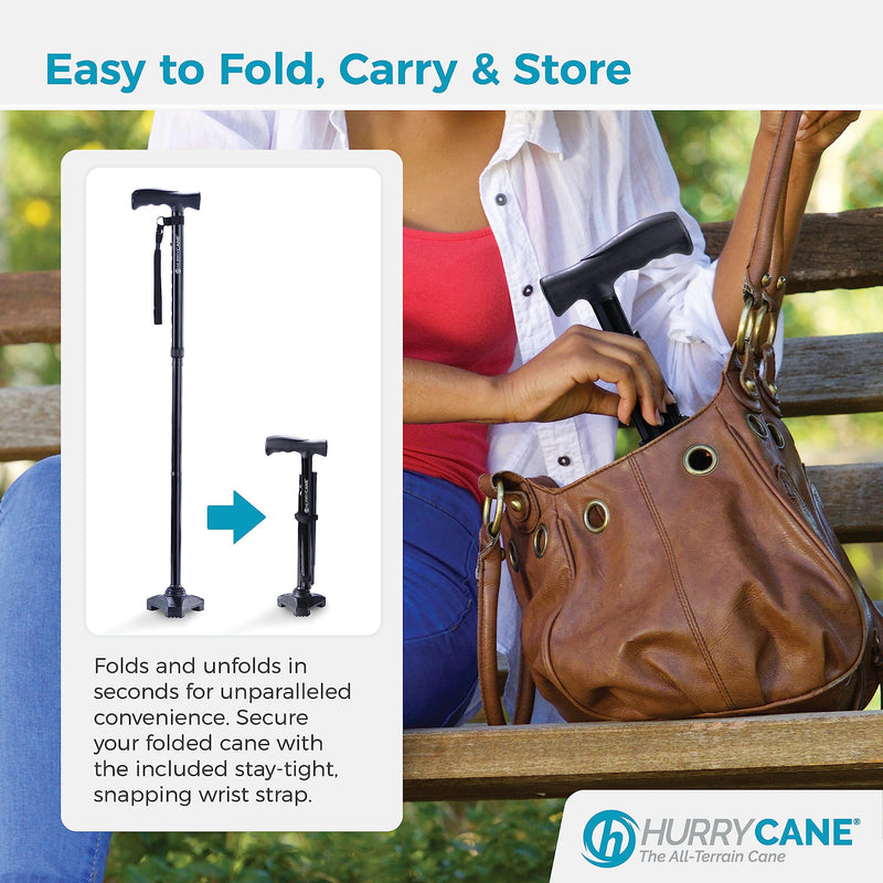 [Australia] - HurryCane HCANE-BK-C2 Freedom Edition Foldable Walking Cane with T Handle, Original Black 