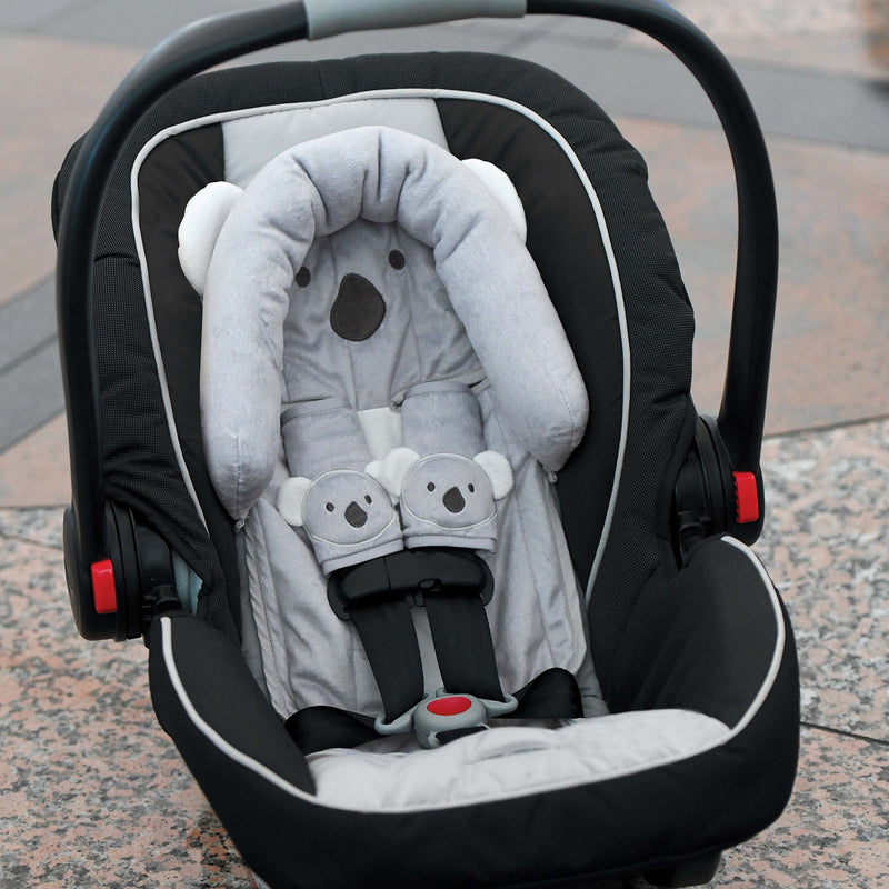 [Australia] - Travel Bug Baby & Toddler 3-Piece Head Support & Strap Covers Set for Car Seats, Strollers & Bouncers … (Koala) Grey/White 