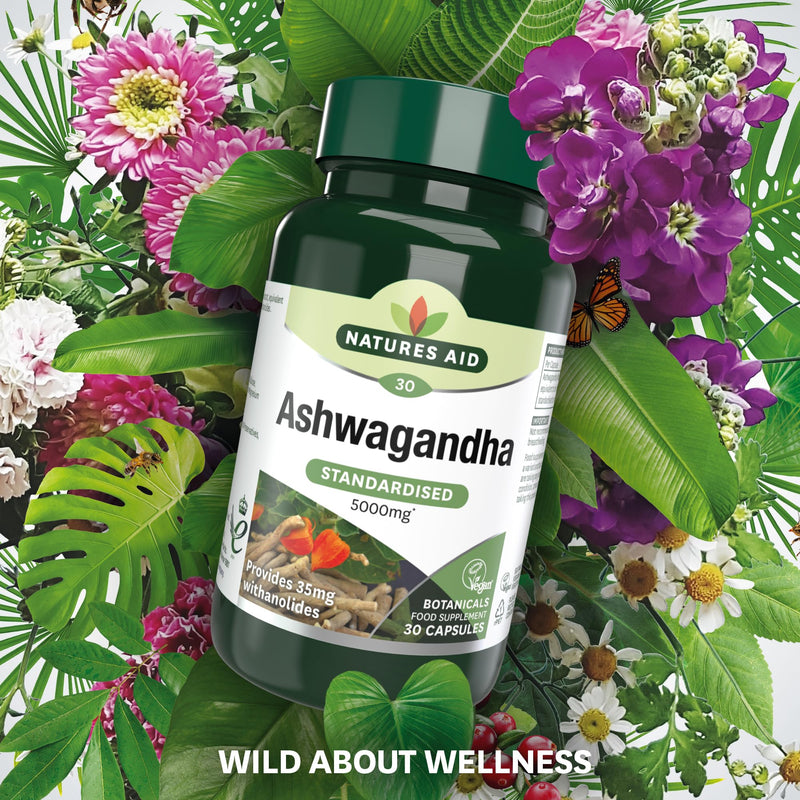Natures Aid Ashwagandha 5000mg - 30 Tablet Capsules - Natural Pure High Strength Ashwagandha Root Extract Supplement - Vegan Gluten Lactose Free - Not Ashwagandha Gummies or Powder - 1 Months Supply