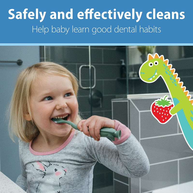 [Australia] - Dr. Brown's Infant-to-Toddler Training Toothbrush Set, Mint Elephant with Fluoride-Free Strawberry Baby Toothpaste, 0-3 Years 