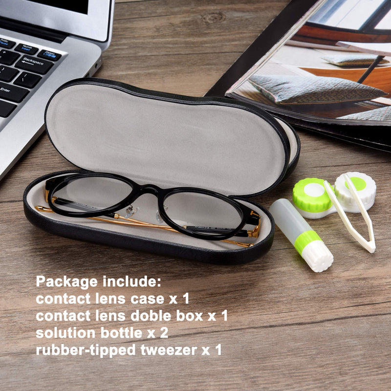 [Australia] - Muf 2 in 1 Double Sided Portable Contact Lens Case and Eyeglasses Case,Dual Use Design with Built-in Mirror,Tweezer and Contact Lens Solution Bottle Included for Travel Kit(Green) Black&Green 